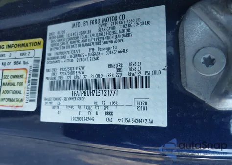 2020 Ford Mustang Ecoboost Premium из США, поврежденный, VIN 1FATP8UH7L5131771